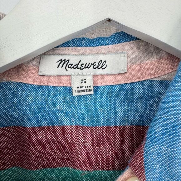 Madewell Central‎ Linen Button Down Shirtdress in Flagstaff Stripe XS - Picture 5 of 8